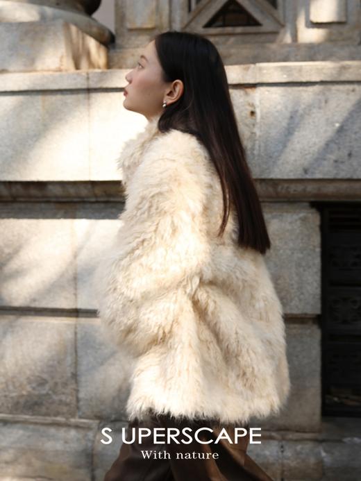 浅花杏毛绒绒立领皮草外套 商品图3