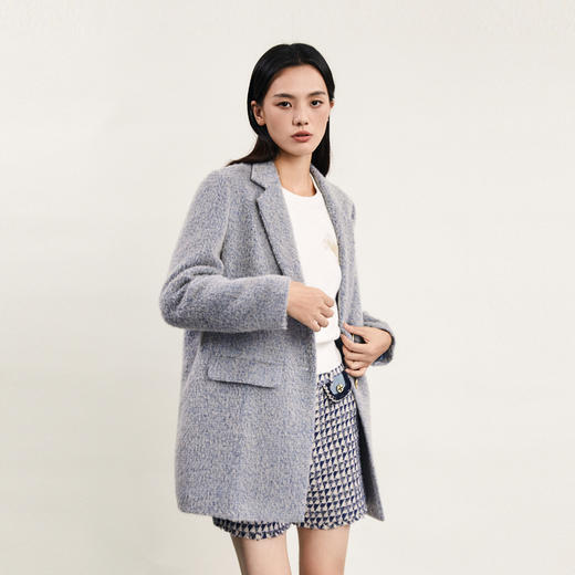 谜底毛呢大衣女2024春新款通勤风时尚西装领单排扣外套241MD0104 商品图1
