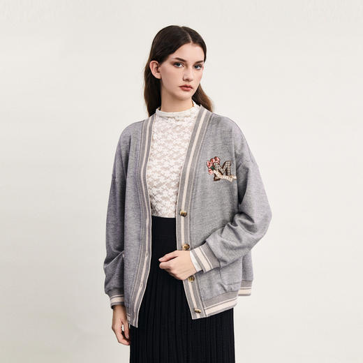 谜底轻运动风棒球服感外套女2024春款学院风绣花中长款241MW0103 商品图1