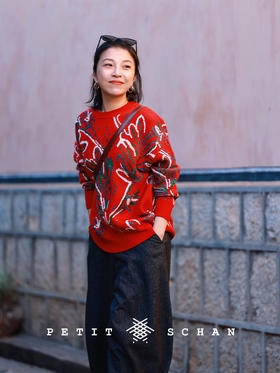 理想国的花与叶 绵羊毛混纺法国插画师原创新年款提花毛衣