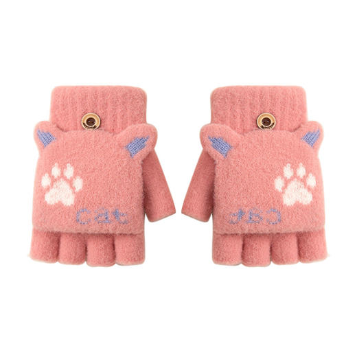 【冬日学习新招式！半指手套】学生可爱手套女士冬季半指翻盖，针织漏指加绒加厚防寒保暖露指，双层加厚罗纹碗口 贴合手腕 锁住温暖还不勒手 商品图3