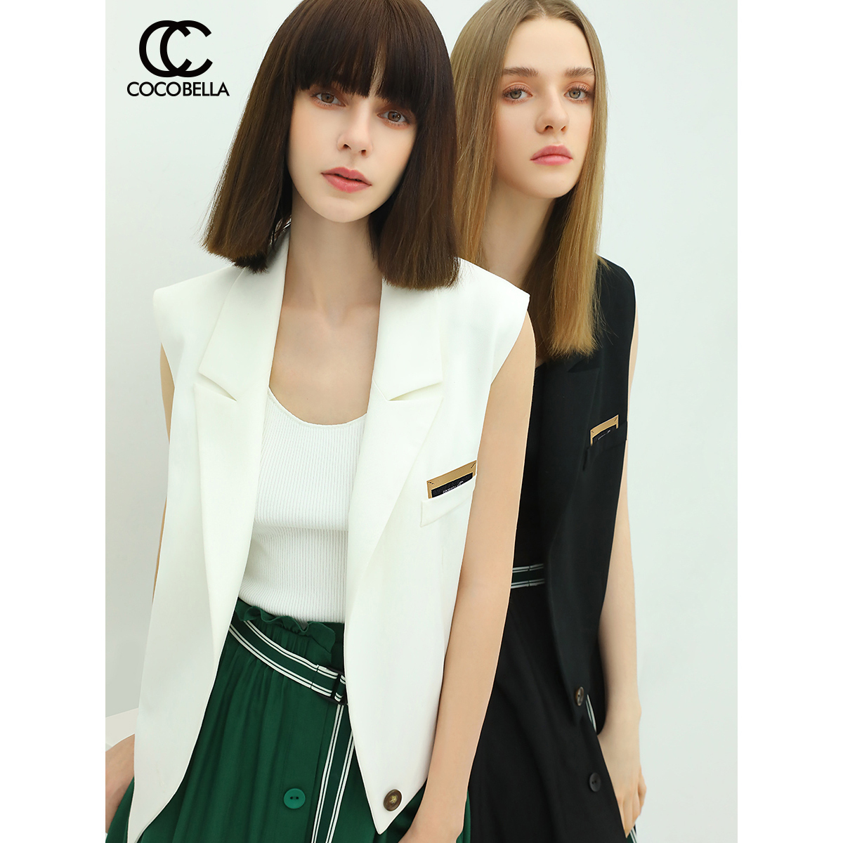 【专属秒杀】COCOBELLA设计感不对称衣摆西装马甲女混搭通勤OL马夹WS4