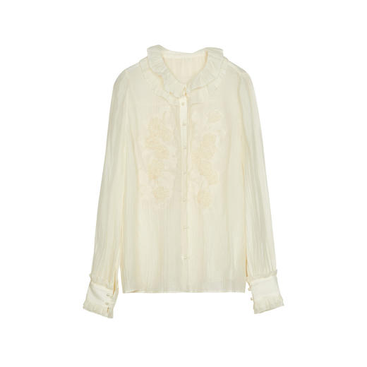 谜底通勤衬衫长袖女2024春款宫廷风双层荷叶领绣花衬衣241MC0075 商品图4