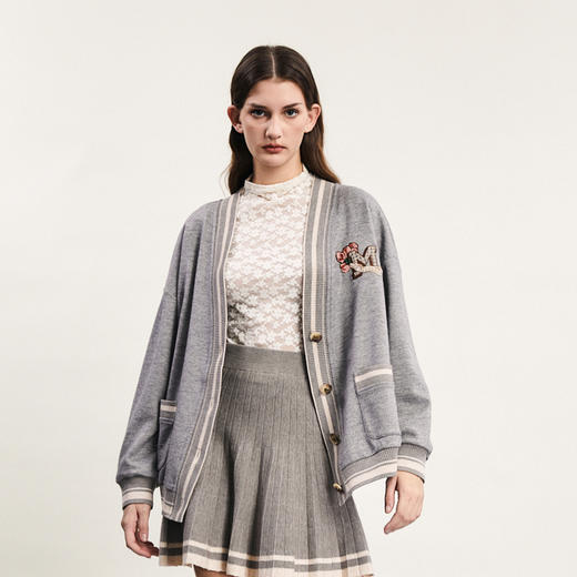 谜底轻运动风棒球服感外套女2024春款学院风绣花中长款241MW0103 商品图0