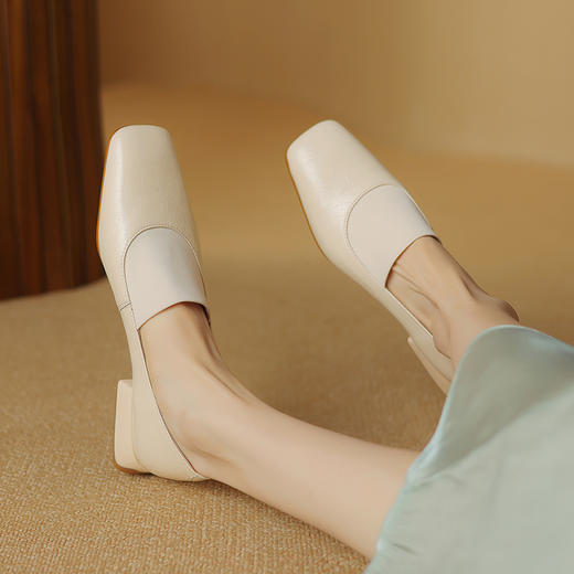 舒适简约，平头纯色真皮低跟单鞋SSS5796 商品图7