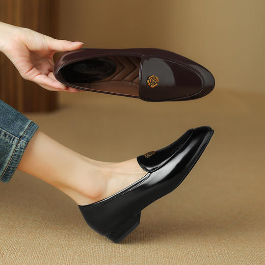 优雅百搭，圆润真皮纯色金属装饰乐福鞋单鞋NX-8076 商品图0