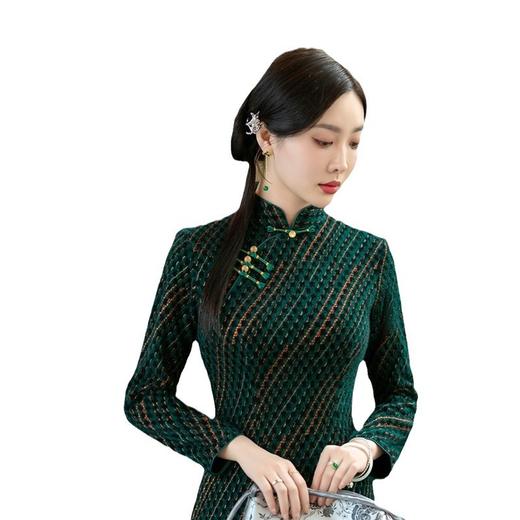 SYG-738旗袍冬款加厚水貂绒长款时尚显瘦复古高档连衣裙 商品图5