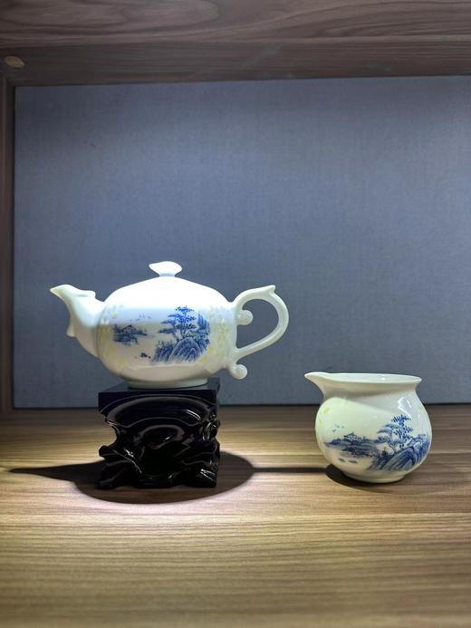 景德镇陶瓷 国瓷红叶 8头釉下手绘七彩山水玲珑茶具 商品图1