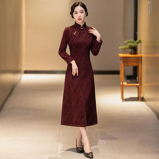 SYG-738旗袍冬款加厚水貂绒长款时尚显瘦复古高档连衣裙 商品图7