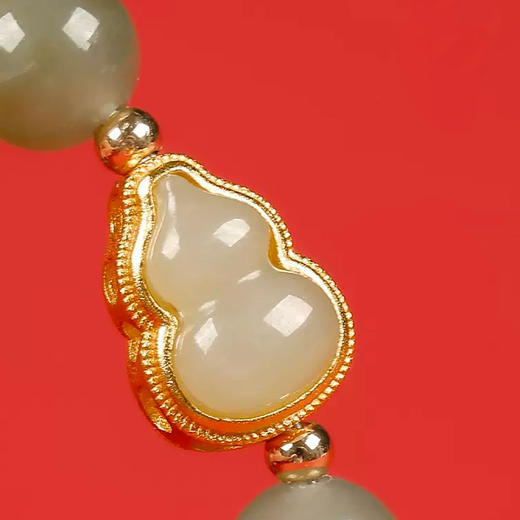 新中式国风葫芦福牌和田玉手串珠径8mm  温润如玉 质地细腻 商品图2