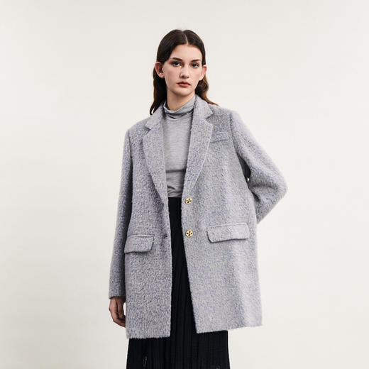 谜底毛呢大衣女2024春新款通勤风时尚西装领单排扣外套241MD0104 商品图0