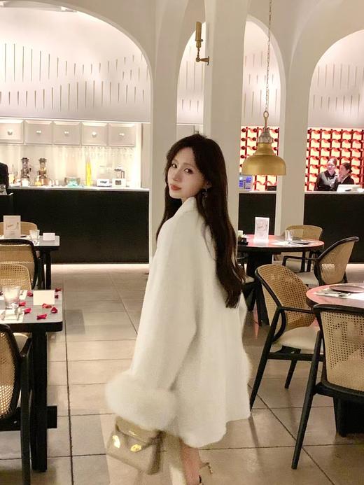现货【斯嘉丽初雪】设计师高定羊驼绒大衣狐狸毛袖双面呢外套 商品图3