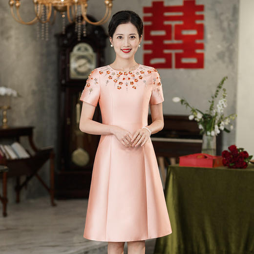 喜婆婆婚宴晚礼服旗袍，手工钉珠款中国风喜妈妈连衣裙GY-8402 商品图1