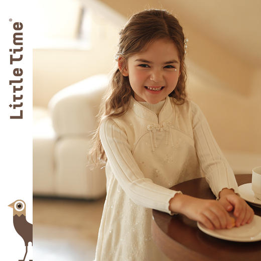 littletime公主网纱2024新春款国风旗袍裙珠片闪亮连衣裙 商品图1