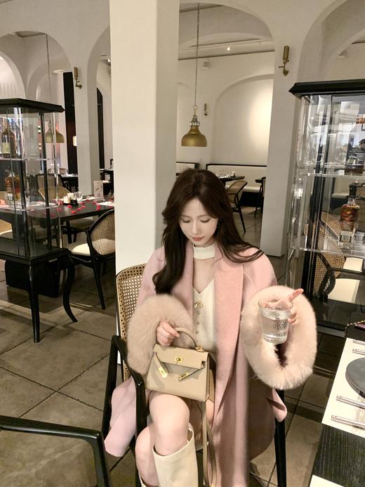 现货【斯嘉丽初雪】设计师高定羊驼绒大衣狐狸毛袖双面呢外套 商品图0