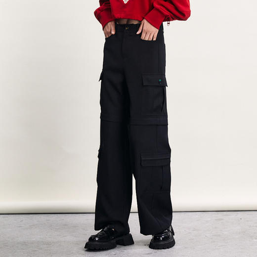 谜底休闲裤女2024春新款工装风时尚大口袋百搭直筒长裤241MK0083 商品图1