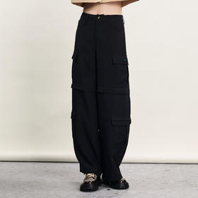 谜底休闲裤女2024春新款工装风时尚大口袋百搭直筒长裤241MK0083