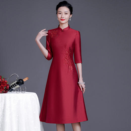 喜婆婆旗袍妈妈婚礼礼服婚宴装结婚喜服大码高端气质YZL-803# 商品图1