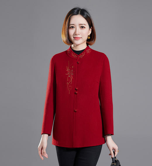 秋冬新款双面羊绒大衣女中长款绣花羊毛呢子外套KQ-215281 商品图0