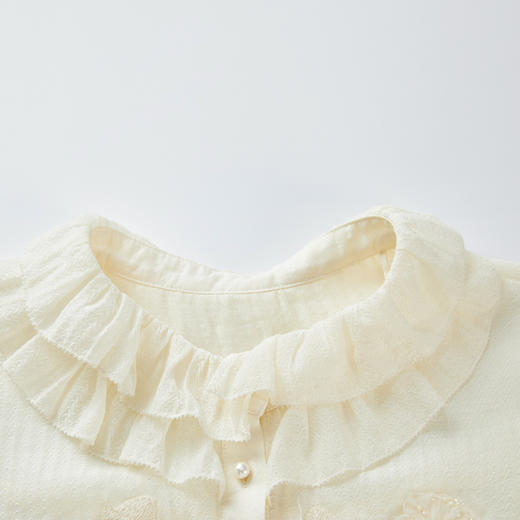 谜底通勤衬衫长袖女2024春款宫廷风双层荷叶领绣花衬衣241MC0075 商品图3