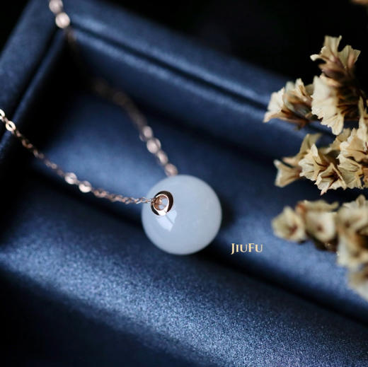 18K玫瑰金和田玉（白玉）项链--路路通/玉珠10mm/链长40+2cm 商品图3