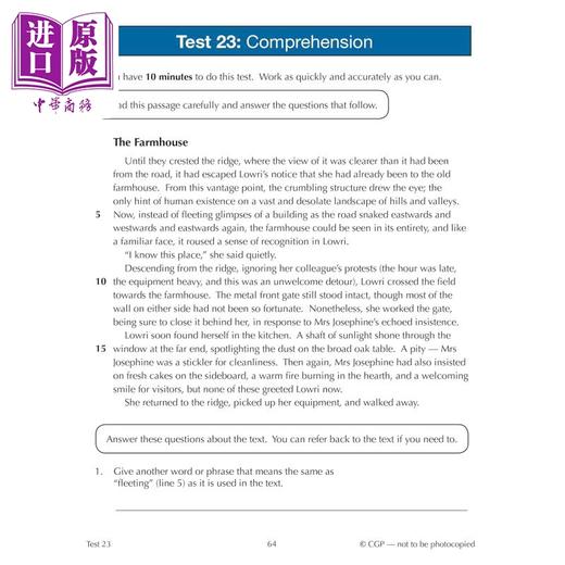 【中商原版】英国CGP 11+ GL 10-Minute Tests: English - Ages 10-11 Book 1 (with Online Edition) 商品图2