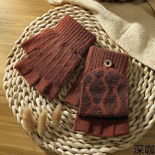 【冬日学习新招式！半指手套】学生可爱手套女士冬季半指翻盖，针织漏指加绒加厚防寒保暖露指，双层加厚罗纹碗口 贴合手腕 锁住温暖还不勒手 商品图7