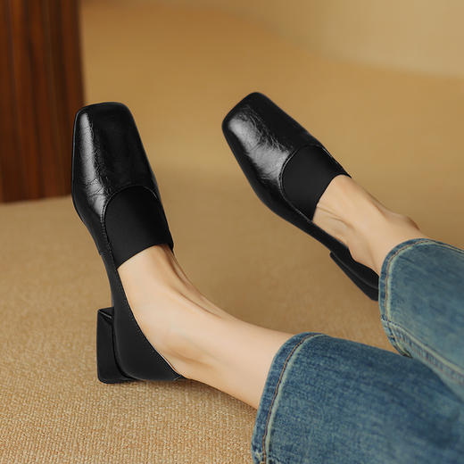 舒适简约，平头纯色真皮低跟单鞋SSS5796 商品图4