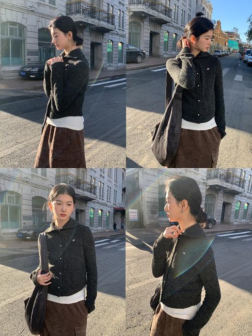 【反季清仓不退不换】精致碱水结肌理感坑条翻领针织短款小香开衫 商品图2