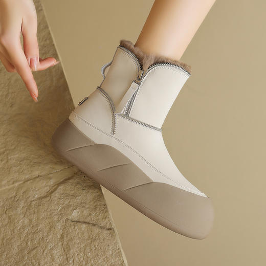 品质好货 | Safiya/索菲娅2023冬季加绒兔毛拼色厚底雪地靴棉靴 SF3411A715 商品图5