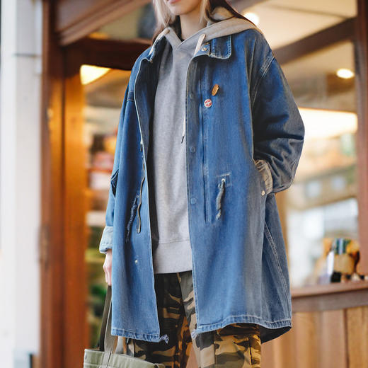马登女装美式复古M65丹宁牛仔夹克宽松鱼尾风衣女外套中长款春秋 商品图0