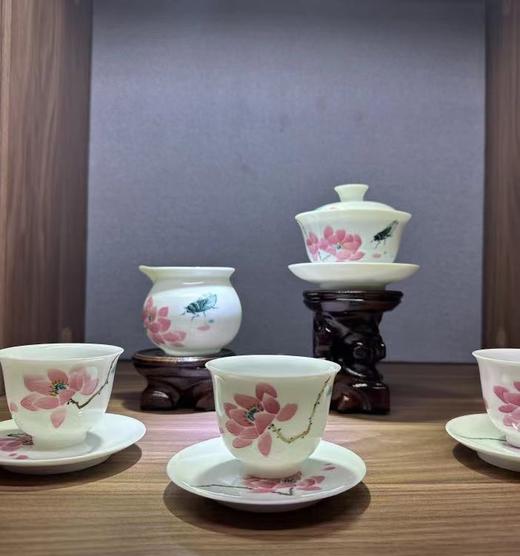 景德镇陶瓷 国瓷红叶10头手绘五彩玉蝉盖碗 商品图0