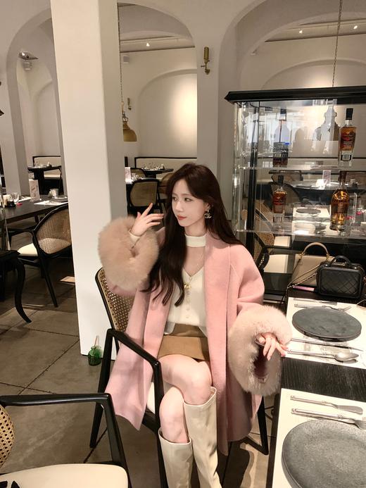 现货【斯嘉丽初雪】设计师高定羊驼绒大衣狐狸毛袖双面呢外套 商品图2