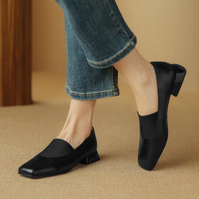 舒适简约，平头纯色真皮低跟单鞋SSS5796