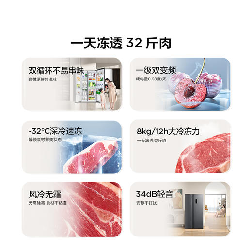 【TCL冰箱】TCL 650升对开门双开门大容量大冷冻冰箱 双变频一级能效 风冷无霜 R650T3-S 商品图1