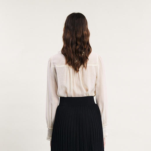 谜底通勤衬衫长袖女2024春款宫廷风双层荷叶领绣花衬衣241MC0075 商品图2