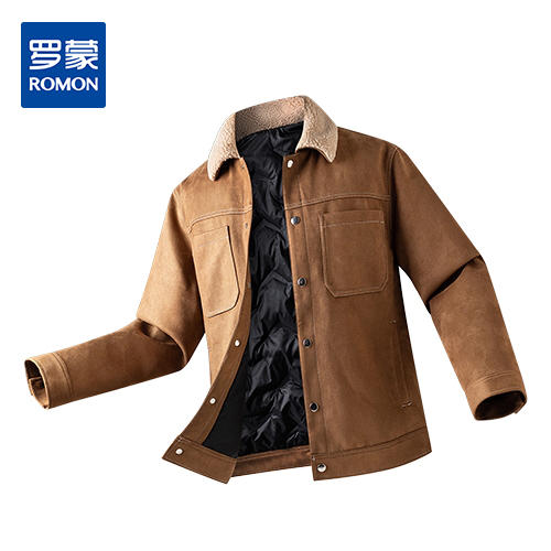 【白鸭绒 羊羔绒领】罗蒙仿麂皮绒羽绒服百搭工装夹克男士羽绒服工装男羽绒服 商品图1