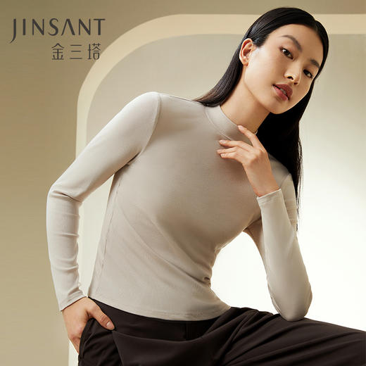 【贴身好温暖】金三塔桑蚕丝螺纹女半高领打底衫保暖上衣新品  NZFDC722 商品图0