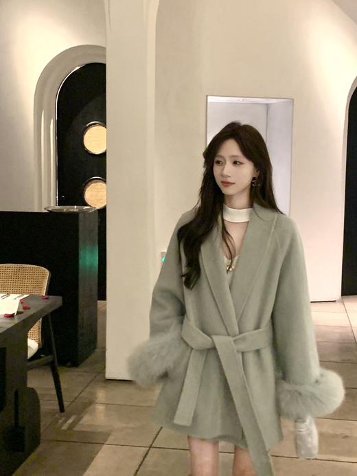 现货【斯嘉丽初雪】设计师高定羊驼绒大衣狐狸毛袖双面呢外套 商品图4