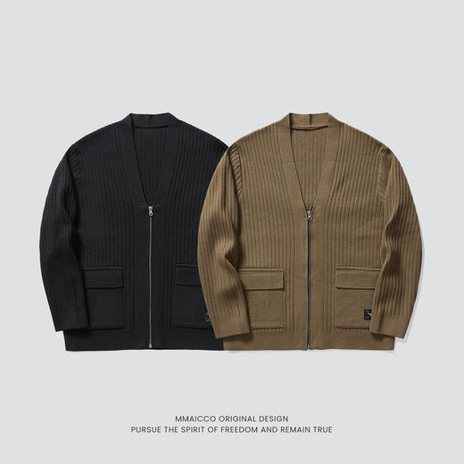 墨麦客多米绒v字领针织开衫男2023秋季新款坑条肌理男士外套20633 商品图2