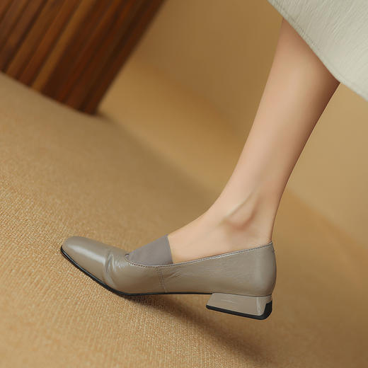 舒适简约，平头纯色真皮低跟单鞋SSS5796 商品图8