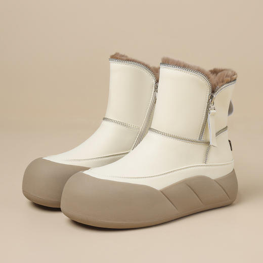 品质好货 | Safiya/索菲娅2023冬季加绒兔毛拼色厚底雪地靴棉靴 SF3411A715 商品图6