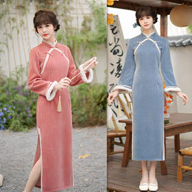 雪尼尔改良新中式长款倒大袖新款时尚年轻少女款旗袍GX-907563