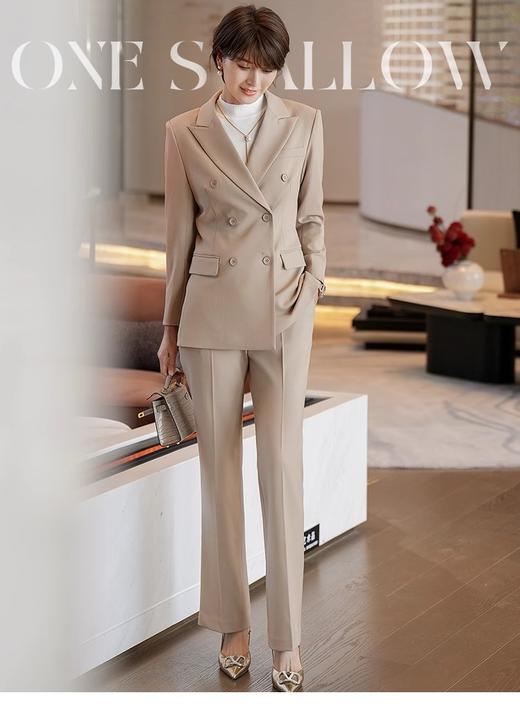 卡其色西装套装女2023秋冬长袖职业装女装套装时尚干练正装 商品图0
