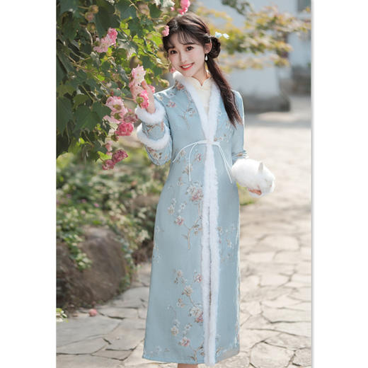 提花夹棉长款旗袍外套时尚改良新中式年轻少女旗袍外披GX-35526 商品图0