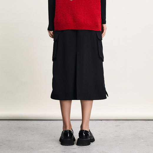 谜底黑色半身裙2024春新款工装风大口袋高腰百搭中长裙241MB0118 商品图2