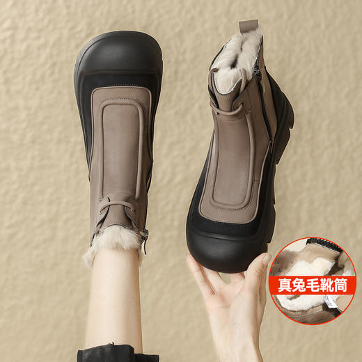 品质好货 | Safiya/索菲娅2023冬季加绒加厚兔毛一体系带雪地靴棉靴 SF3411A710 商品图4
