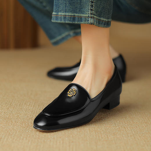 优雅百搭，圆润真皮纯色金属装饰乐福鞋单鞋NX-8076 商品图5