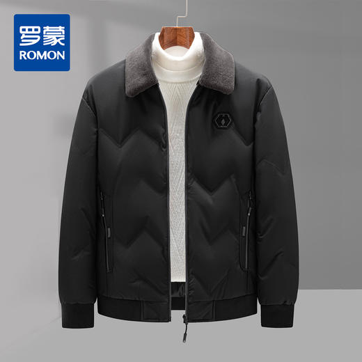 【可脱卸羊毛领】罗蒙棒球服羽绒服男锁温保暖男士羽绒服外套男羽绒服 商品图0