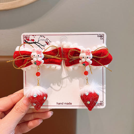 中国风新年头饰儿童过年发饰女童假发蝴蝶结拜年发卡宝宝喜庆发夹 商品图8